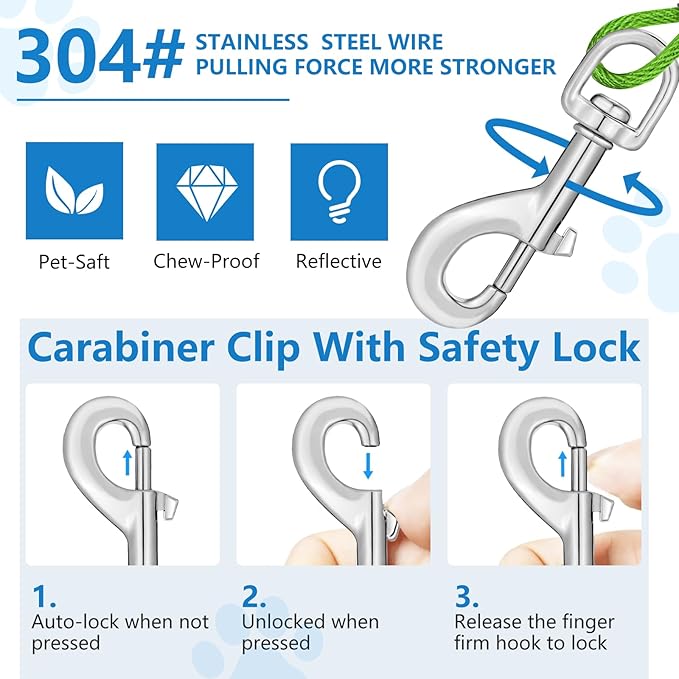 50ft Dog Tie Out Cable, Dog Leash Heavy Duty Tie Out Cable for Large Dogs Up to 125lbs Pull Force, Dogs Runner for Yard Outdoor and Camping, Heavy, Green