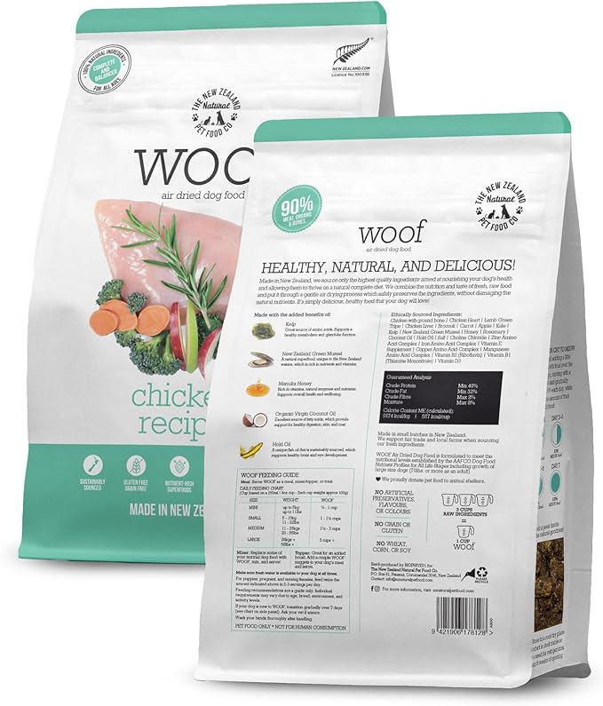 The New Zealand Natural Pet Food Co WOOF Air Dried Dog Bites - Chicken Recipe Dog Food High Protein Toppers for Dry Dog Food, Healthy Dog Food,26.5oz
