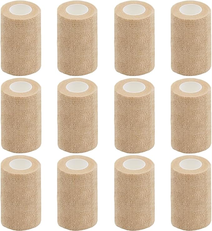 12 Pack Self Adhesive Bandage Wrap,3" X 5 Yards Beige Elastic Cohesive Bandage for Sports,Wrist,Ankle,Vet Wrap,Grip Tape