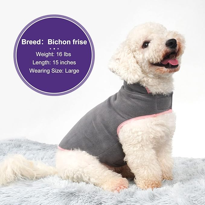 cyeollo Dog Coat Sherpa Fleece Reversible Jacket Turtleneck Sweater Vest Thick Dog Jackets for Winter Warm Clothes Cold Weather Coats for Small Dogs Apparel, Pink L