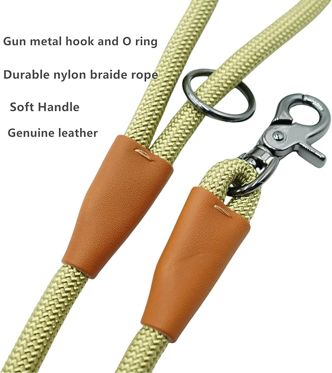 5FT Nylon Rope Dog Leash, Short Leash for Training Small Medium Large Dogs (Lime Green, 5FTx10MM)