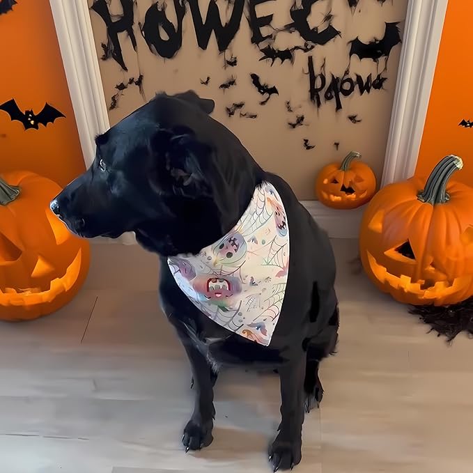 Halloween Dog Pumpkin Bandanas Costumes Cute Pastel Rainbow Gradient Holiday Pet Bandana Triangle Scarf with Snap Button, 30-75lbs, Medium and Large Breed