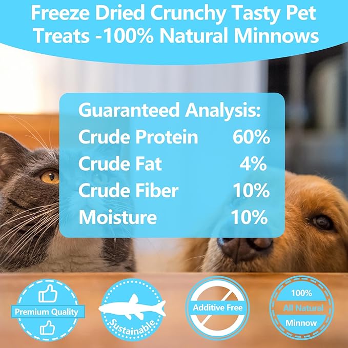 Freeze Dried Minnows, 100% Natural Premium Cat Dog Treat, Freeze Dried Minnows Pet Treats, for Dogs Cats (2.8 OZ)
