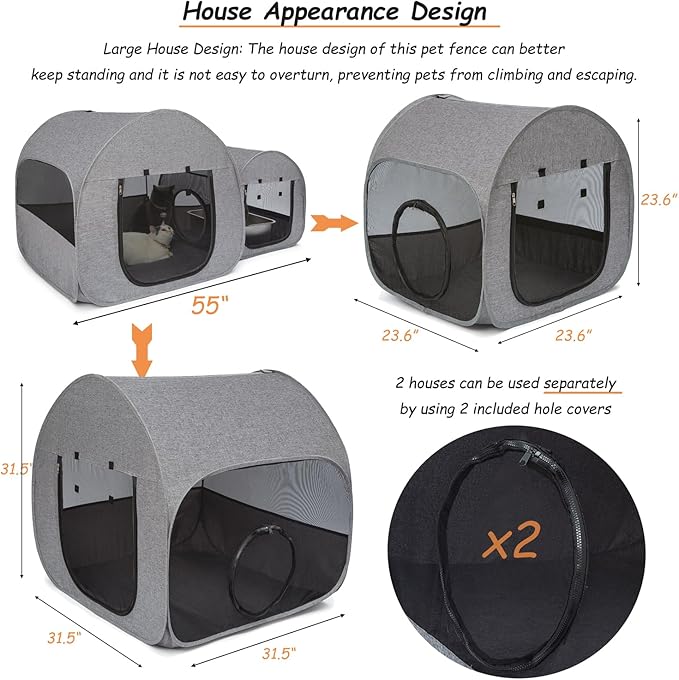 LUCKITTY Portable Cat Playpen, Delivery Room, Enclosure, Postoperative Recovery, House Design for Better Standing, Foldable Pet Tent for Indoor and Outdoor Use, Cat Houses & Condos Dark Gray
