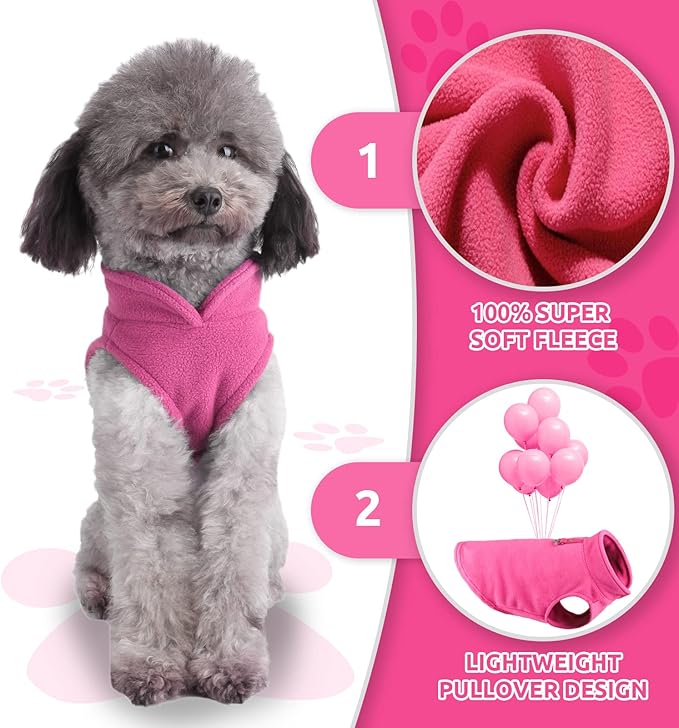 PETCARE Small Dog Sweater Cat Fleece Vest Soft Dog Jacket with Leash O-Ring Fall Winter Warm Pet Pullover Coat Puppy Clothes for Small Dogs Cats Chihuahua Apparel Shih Tzu Costume, Hot Pink