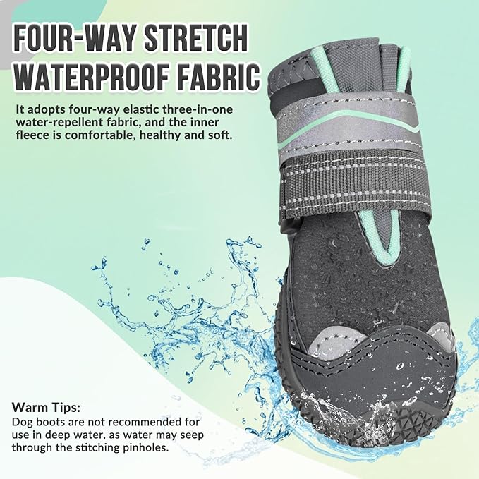 SlowTon Dog Shoes for Large Small Medium Dogs - Waterproof Dog Boots for Summer Hot Pavement, Paw Protector for Outdoor Walking Winter Snow, Anti-Slip Rubber Dog Booties for Hard Floor (GY, 8)