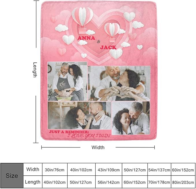 Custom Blanket with Picture Photo Text, Make a Customized Collage Personalized Blankets Gifts for Lover/Husband/Wife/Boy Friend/Girlfriend/Him/Her, Customizable Throws for Wedding