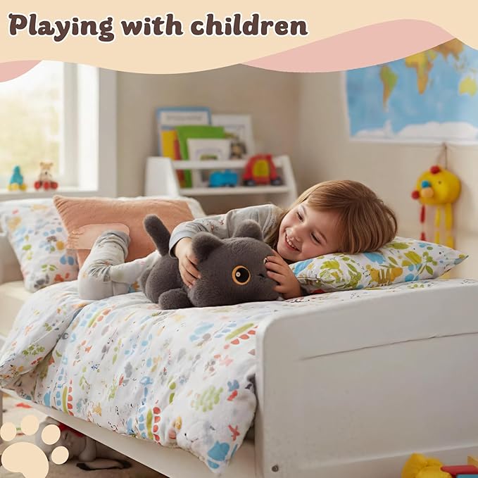 1.9 lbs Weighted Stuffed Animals Cat - Dark Grey Cat Plush, Cute cat Stuffed Animal Kawaii Plushies Hugging Toy Gifts for Kids Boys Girls & Adults