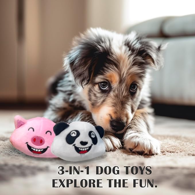 Jalousie Dog Squeaky Toys Value Set Non-Toxic Squeaky Balls Toss Fetch TPR Rubber Puppy Toys Spikey Dog Chew Toy for Small Medium Breed Pet Toys for Puppy (Panda N' Rabbit)