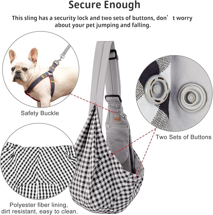 CUBY Dog and Cat Sling Carrier, Hands Free Reversible Pet Papoose Bag, Soft Pouch Adjustable, Suitable for Puppy Cats for Outdoor Travel (Grey Classic, S-Adjustable Strap)