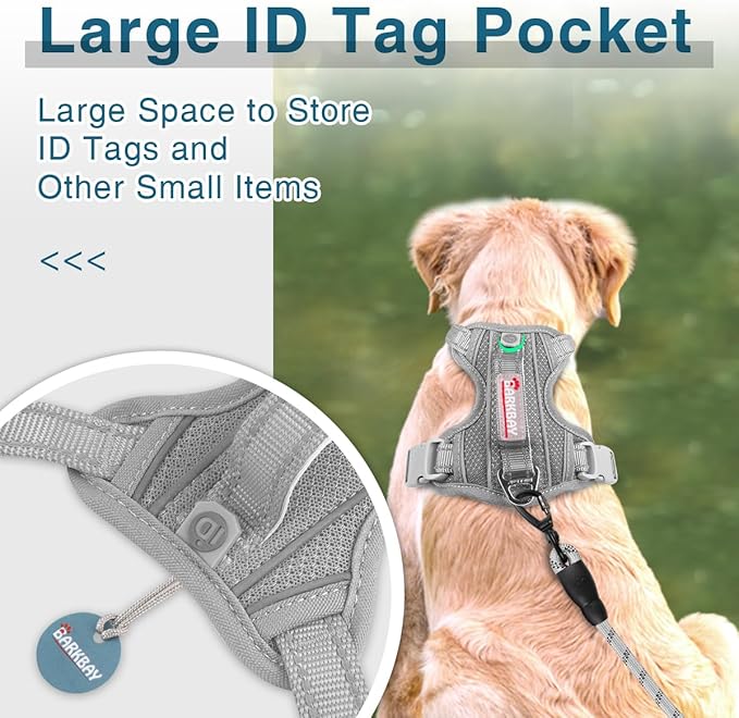 BARKBAY Dog Harness No Pull with ID Tag Pocket - Heavy Duty, Reflective, Easy Control for Large Dogs(Grey,XS)