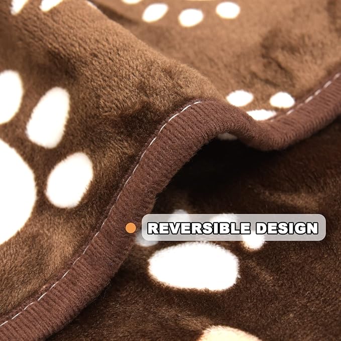 Dog Blanket, Soft Fleece Dog Blankets for Small Medium Dogs, Fluffy Flannel Pet Cat Puppy Blanket Mat Cover for Bed Couch, Cute Paw Print Throw Blanket for Dogs, Brown 40"X30"