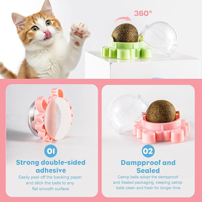Catnip 4-Pack 360° Rotating Organic Rollers - Wall-Mounted and Floor-Standing for Cleaning Teeth, Stress Relief and Interactive Games - Suitable for Multi-cat households to Promote cat Health