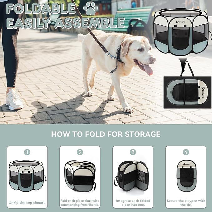 Dog Cat Playpen Indoor Outdoor for Puppy Pet Travel, Dogs Enclosure Tent Crates Cage for Recovery After Surgery, Portable Pop Up Dog Kennel with Carrying Case (Grey, Large)