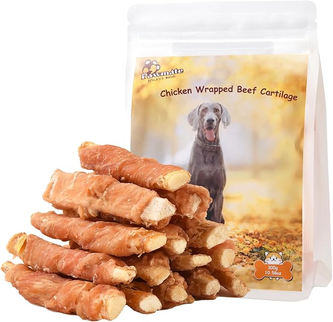 Dog Treats Chicken Wrapped Beef Cartilage w/Calcium Supplement, Rawhide Free Dog Chews Long Lasting, Grain Free Healthy Training Treats Snacks for Small Medium Large Dogs, 12 Counts, 10.6 oz