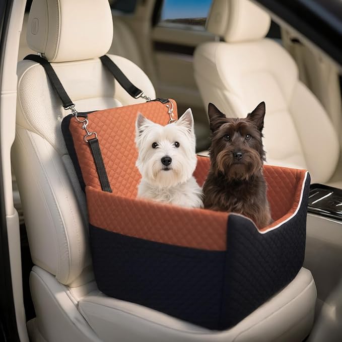 ALL GOOD PET SUPPLIES Dog Car Seat for Small/Medium Dogs, Dog Booster car seat, Memory Foam Elevated Cushion, Fully Detachable and Washable,2 Clip-On Safety Leashes, Anti-Slip