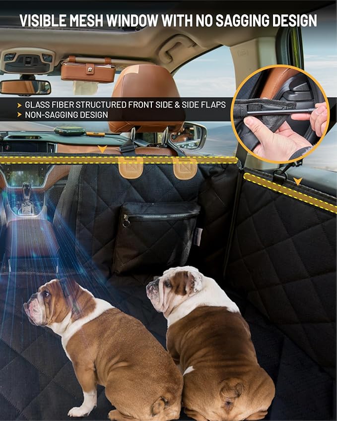 Back Seat Extender for Dog, Waterproof Dog Car Seat Cover for Back Seat, Hard Bottom Car Seat Cover, Large-Space Hammock for Car Truck SUV, Pet Seat Cover Holds 450lbs(Black)