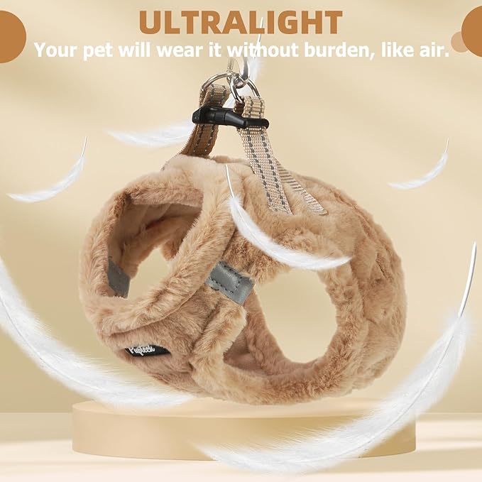 PUPTECK Adjustable Dog Harness Collar and Leash Set Step in No Pull Pet Harness for Small Medium Dogs Puppy and Cats Outdoor Walking Running, Soft Mesh Padded Reflective Vest Harnesses, Khaki M