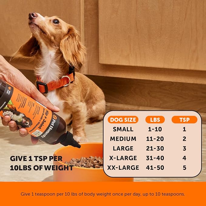 Pet Honesty Dog Joint Supplement with Salmon Oil for Dogs - Ease Stiffness, Reduce Discomfort & Support Joint Mobility Liquid Supplement, Dog Food Topper Bone Broth with Glucosamine for Dogs (12 oz)