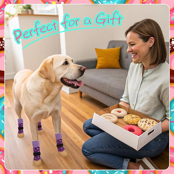 EXPAWLORER 8 Pcs Anti Slip Dog Socks, Dog Shoes for Hot Pavement, Dog Booties for Hardwood Floor, Prevent Licking Paws, Boots & Paw Protectors for Small Medium Large Senior Dogs