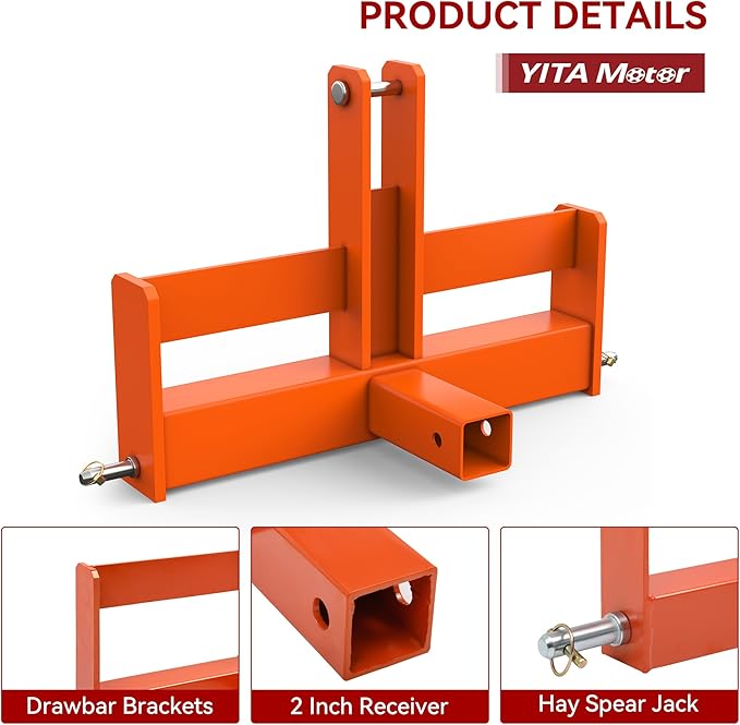 YITAMOTOR 3 Point Quick Hitch with 2" Receiver for Category 1, 3 Pt Tractor Trailer Hitch Drawbar Adapter Attachments with Suitcase Weight Brackets