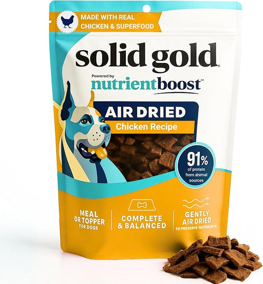 Solid Gold Air Dried Dog Food Toppers for Dry Food - Healthy Dog Treats w/Real Chicken & Superfoods - Serve as a Complete Meal, Topper or Treats - Supports Muscle Growth, Immunity & Digestion - 4oz