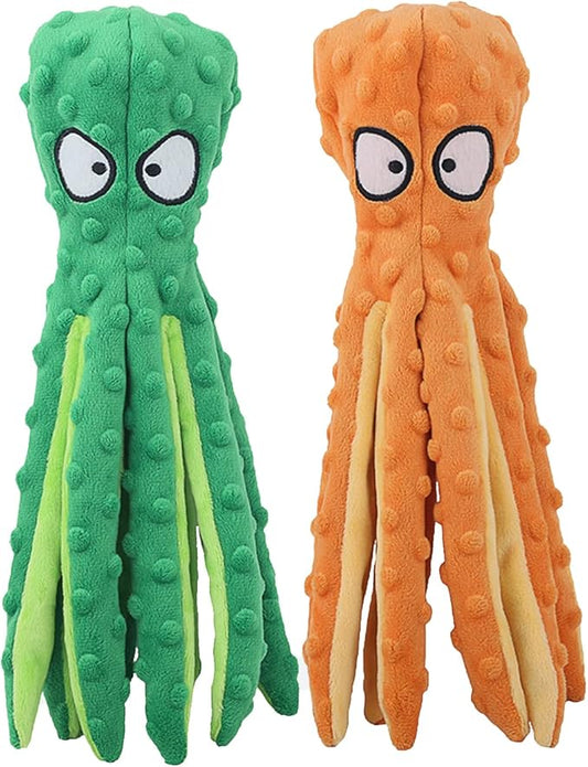 HGB Squeaky Dog Toys - Octopus No Stuffing Crinkle Plush Large Dog Toys to Keep Them Busy for Puppy Teething Chewing, Pet Supplies for Small, Medium, and Large Breeds, 2 Pack