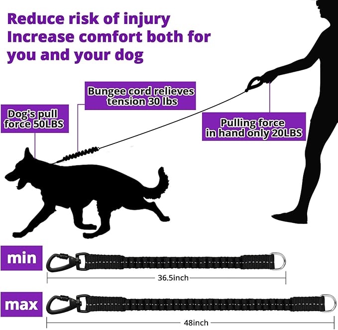 Rope Dog Leash 6 FT: Heavy Duty Leashes with Swivel Lockable Hook Reflective Threads Bungee and Padded Handle - Dog Lead for Large Small Medium Dogs Outside Walking Hiking Purple