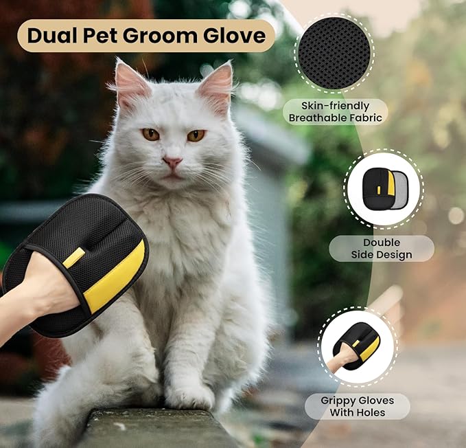 Pet Hair Removal Gloves for Cats & Dogs– Newly Upgraded Electrostatic Pet Hair Glove– Lint Removal Gloves for Sofa, Couch, Car Seat & Clothes– Magic Brush Pet Hair Remover– Catch Glove for Fur