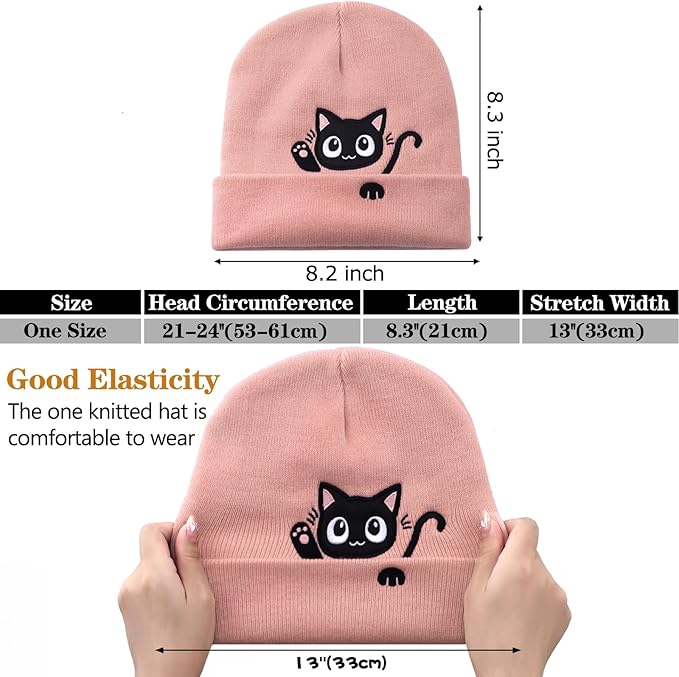 Cat Beanie Hats for Women Cute Cat Lovers Gifts Women's Winter Animal Knitted Hats for Girls