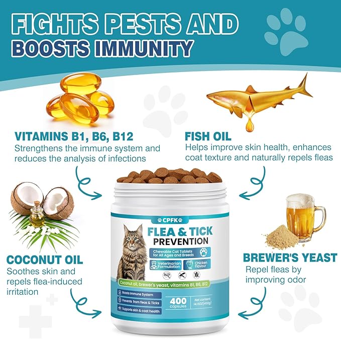 Chewable Flea Treatment for Cats Flea and Tick Prevention for Cats Chewables Fleas Chewables for Cat of All Breeds and Ages 400 Chewable Tablets