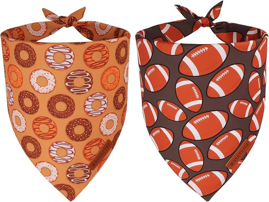 ADOGGYGO Dog Bandanas Boy Girl, Reversible Football Donuts Pet Scarf, Premium Fabric, Adjustable Fit Brown Football Bandanas for Medium Large Dogs (Large)