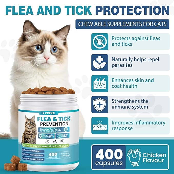 Chewable Flea Treatment for Cats Flea and Tick Prevention for Cats Chewables Fleas Chewables for Cat of All Breeds and Ages 400 Chewable Tablets