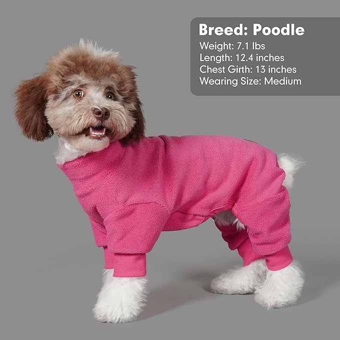 cyeollo Dog Pajamas for Small Dogs Fleece Dog Onesie Pjs Jumpsuit Thermal Stretchable Pet Apparel Warm Coat for Dogs Girls, Color Fuchsia