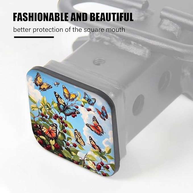 Hitch Cover Fits for 2-Inch Hitch,Butterflies Perching On Branches with Ripe Berries Rubber Trailer Hitch Cover Tube Plug Insert,Car Exterior Accessories, Receiver Tube Hitch Plug