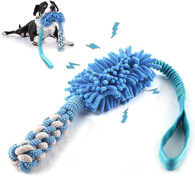 Dog Puppy Toys Dog Squeak Toys Plush Dog Toy with Dog Ropes Knots for Fun and Teeth Cleaning,Tug of War Toys, Puppy Chew Toys, Dog Rope Toys for Training Small, Large Dogs (Blue, Dog Bite Stick Toy)