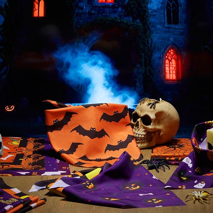 Abbylike 50 Pcs Halloween Dog Bandanas Bulk Pumpkin Bandanas for Dogs Triangle Kerchief Bibs Scarf Set for Pet Halloween Costume Photo Props Accessories Pet Shops, 25 Styles (31.5 x 21.7 x 21.7")