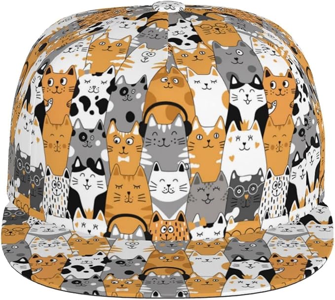 Cute Funny Cat Baseball Cap for Women Men Adjustable Flat Brim Cap Summer Baseball Sun Hats for Travel Hiking