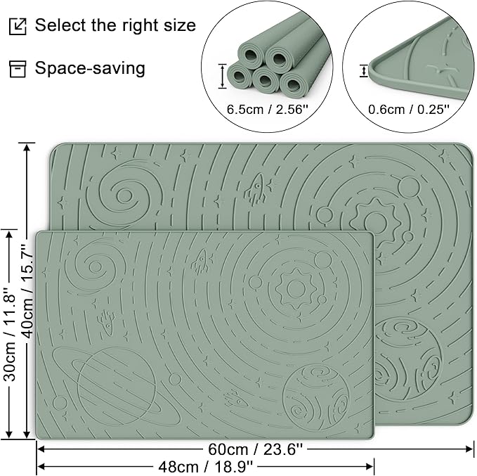 OHMO Dog Food Mat, Silicone Waterproof Cat Food Mat, Non-Skid Spill Proof Pet Feeding Mat for Food and Water, Easy to Clean Dog Placemat(Sage Green, 23.6" x 15.8")