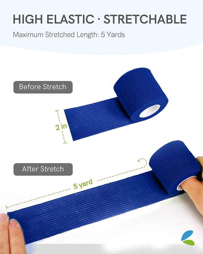 FriCARE Self Adhesive Bandage Wrap, Medical Tape in First Aid Kit, Cohesive Bandages for Wounds Sport Vet, 2 inches X 5 Yards 6 Rolls, Neon Surge