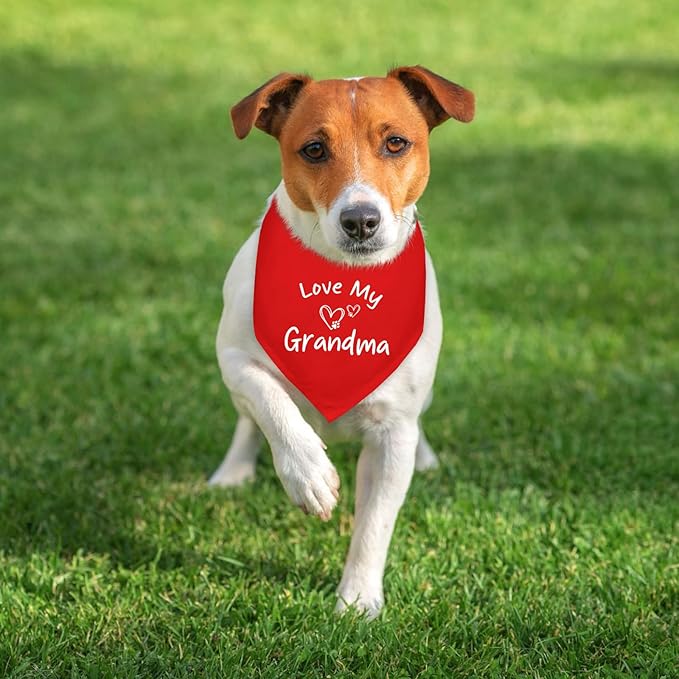 Love My Grandma Bandana Funny Cute Dog Bandana Mothers Day Birthday Christmas Photo Prop Pet Scarf Accessories for Pet Dogs Lovers Dog Mom Gifts - Red