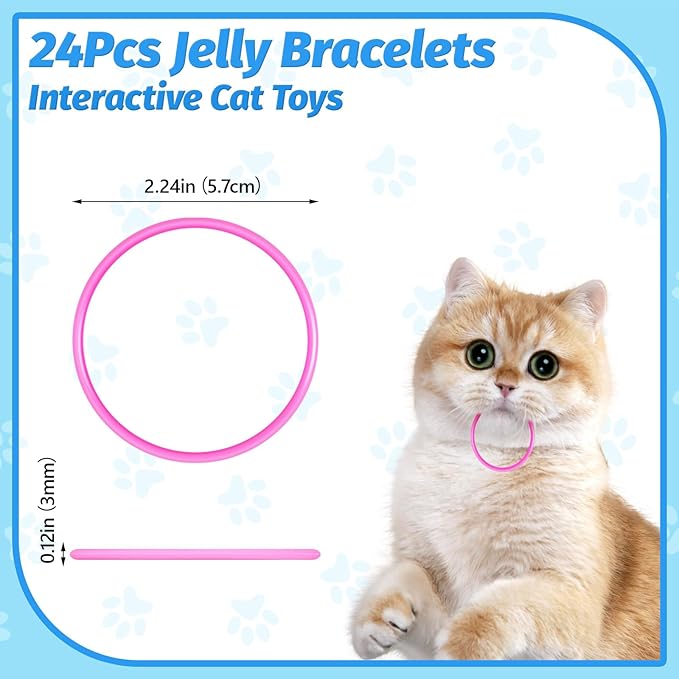Cat Toys 24 PCS, Rubber Cat Chew Toy, Interactive Cat Toys to Kill Time, Colorful Bracelets Bands for Cat (Jelly Bracelets)