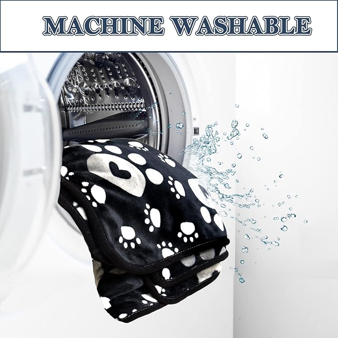 Dog Blanket, Soft Fleece Dog Blankets for Large Dogs, Fluffy Flannel Pet Cat Puppy Blanket Mat Cover for Bed Couch, Cute Paw Print Throw Blanket for Dogs, Black 60"X50"