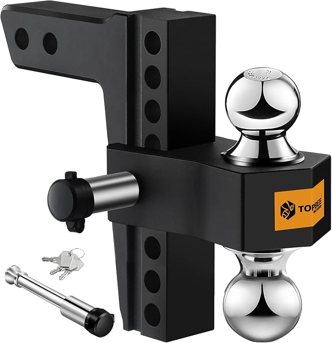 Tow Hitch- Fits 2.5'' Receiver Only, 8'' Drop/Rise Drop, Dual Ball (2'' X 2-5/16''), Adjustable Aluminum Trailer Hitch for Heavy Duty Truck -18,500 Gtw with Trailer Locks