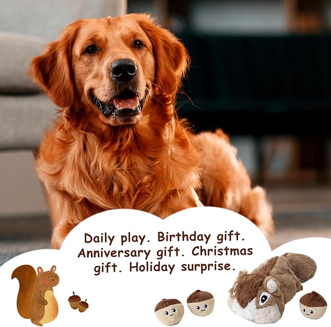 Hollypet Squeaky Dog Toy, Interactive Plush Hide and Seek Dog Toys for Small Medium Sized Dogs and Non-Aggressive Chewers, Puppy Teeth Clean Chew Toys, Pine Cone