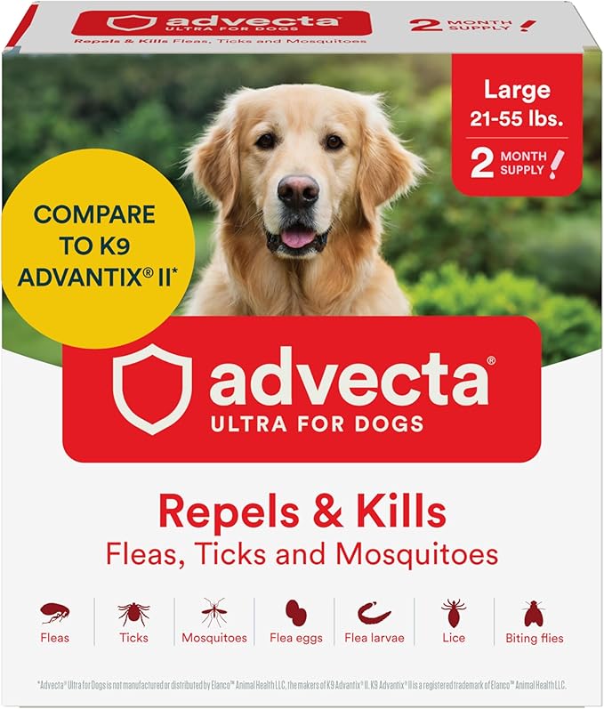 Advecta Ultra Flea and Tick Prevention for Dogs - Large Dog Flea and Tick Treatment & Control - Mosquito Repellent - Fast Acting Waterproof Topical Drops, 2 Month Supply