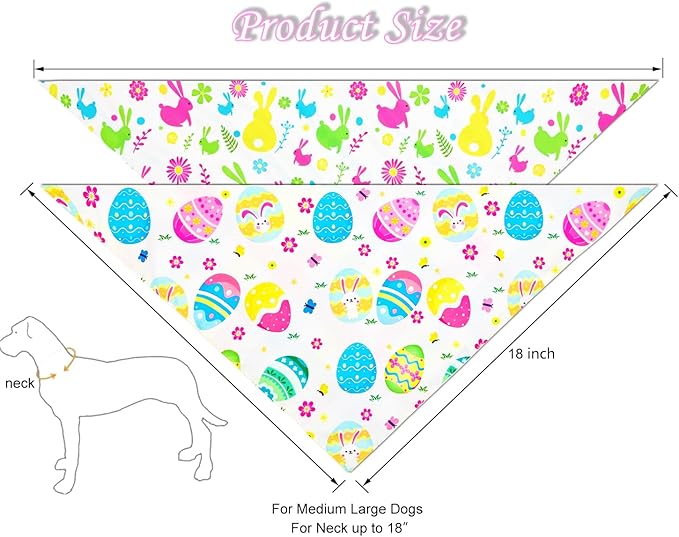 Easter Dog Bandanas for Large Dogs,Reversible 2-Pack Spring Scarves,Holiday Outfits with Colorful Egg and Bunny Designs,Pet Costume Accessories for Boys and Girls (Large)