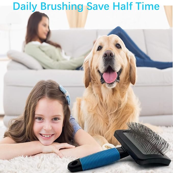 Extra Long Universal Pins Slicker with rubberized Handle,Big Dog Slicker Brush,Extra Long Pin Slicker Brush for Dog Pet Grooming Pins and Deshedding, Groom Like a Professional25mm(1")