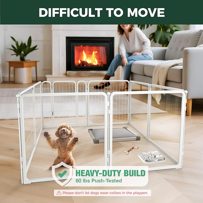 FXW Pawadise Acrylic & Wire Mesh Indoor Dog Playpen, Heavy Duty 24 Inch 8 Panels Metal Dog Pen for Puppy and Small Dogs, White│Patented