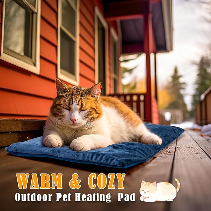 Kiroto Outdoor Pet Heating Pad for Cat Dog, Heated Mat with Waterproof Cover and Automatic Temperature Control, Suitable for Cat Houses, Dog Houses, Small Beds, Porches, 27" X 16",Blue